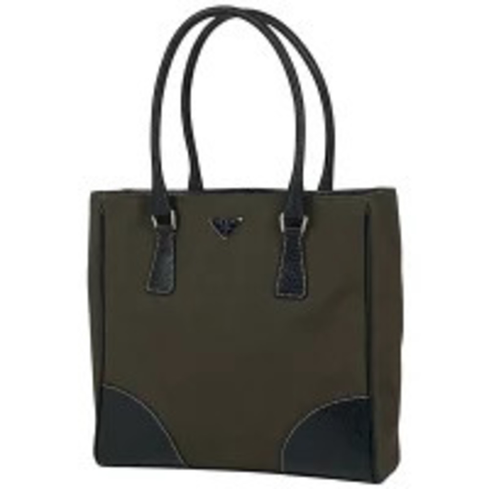 Prada Plate Tote Bag Handbag Canvas Brown Black